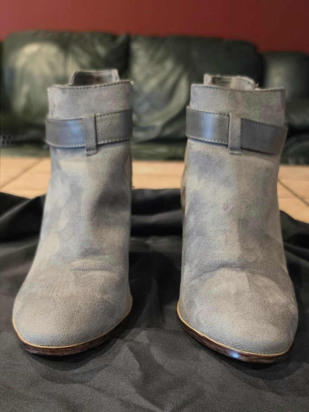 New York & Company Grey Suede Ankle Booties with Strap